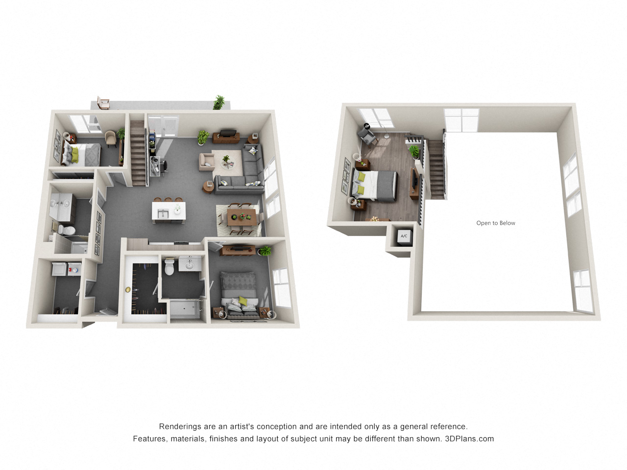 C1L 3 bedroom loft floor plan drawing